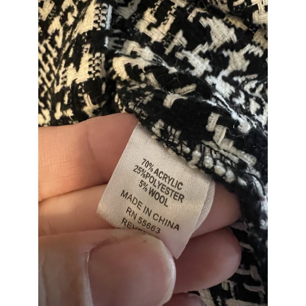 For Cynthia jacket Fringe Sz M Houndstooth Hooded Pockets Black White Classic - Picture 6 of 9